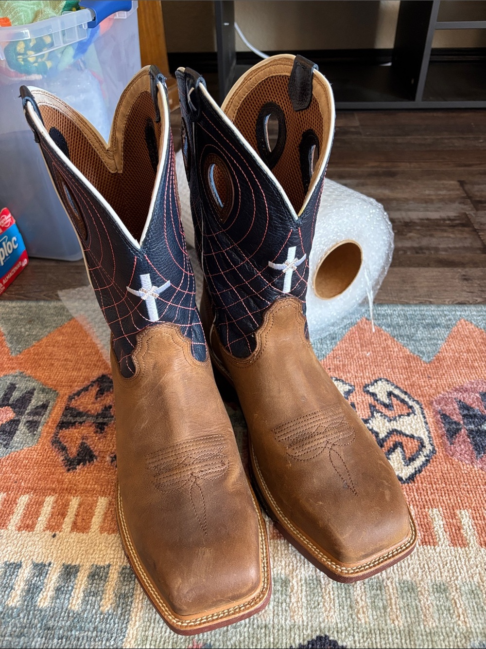Twisted X Brown and Black Western Cowboy Boots with Cross Embroidery